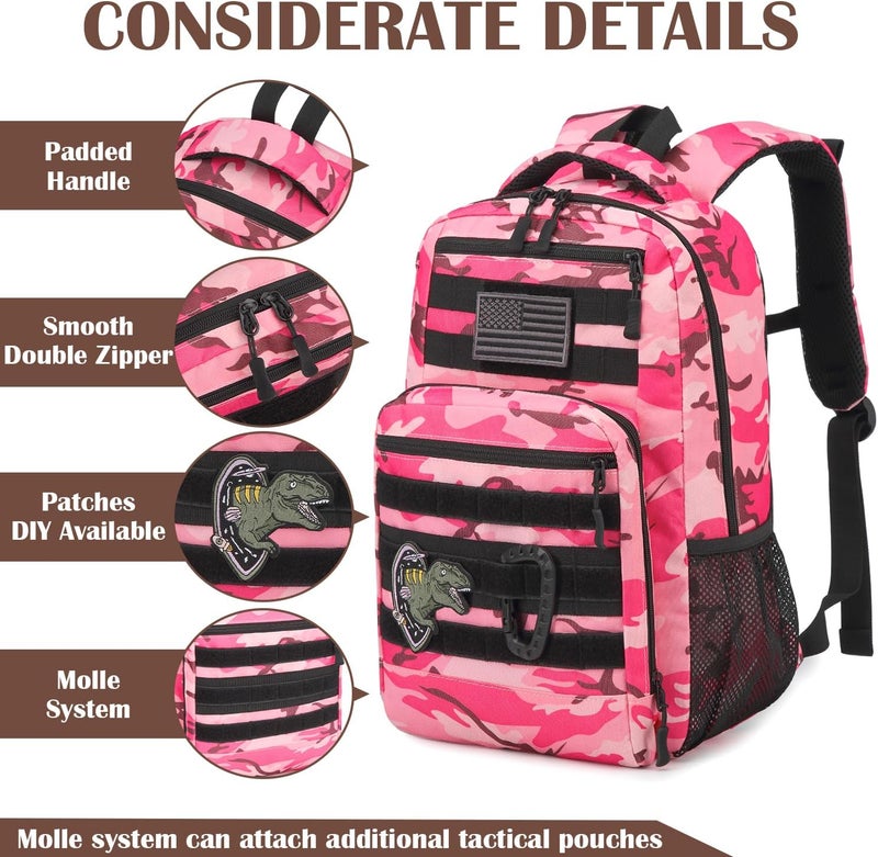 SunForMorning Kids Tactical Backpack Army Molle Bookbag Military Boys Backpack for School, Outdoor, Camping, Pink CM - Image 4